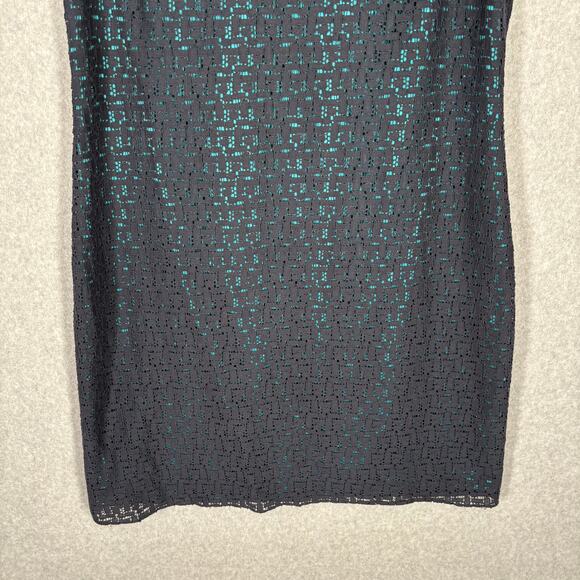 Tahari Dress 14 Navy Turquoise Lace‎ Sheer Mod Career Church Southern 50s Preppy - Picture 3 of 15
